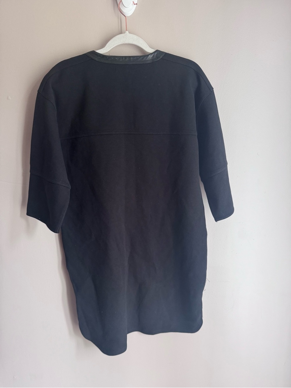 Madewell Black Oversized Knit Dress Leather Trim Pique Ponte M $128 - Picture 5 of 11